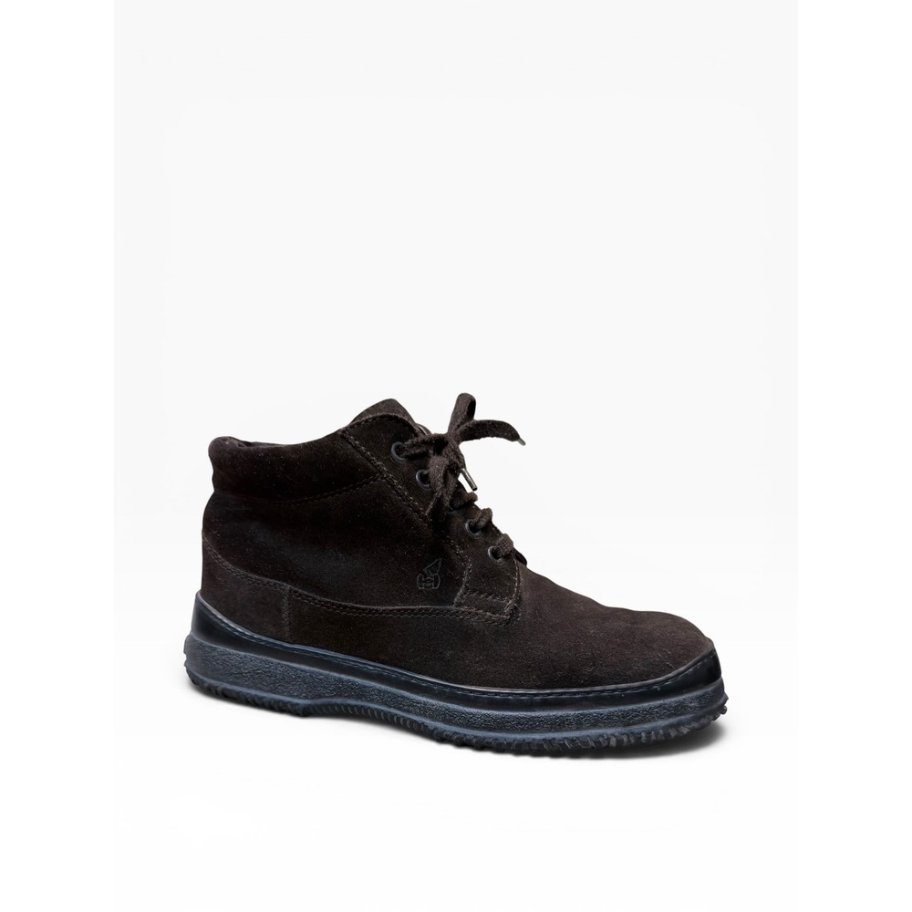 Hogan Dark Brown Suede Leather Lace Up Chukka Ankle Boots Italy Womens